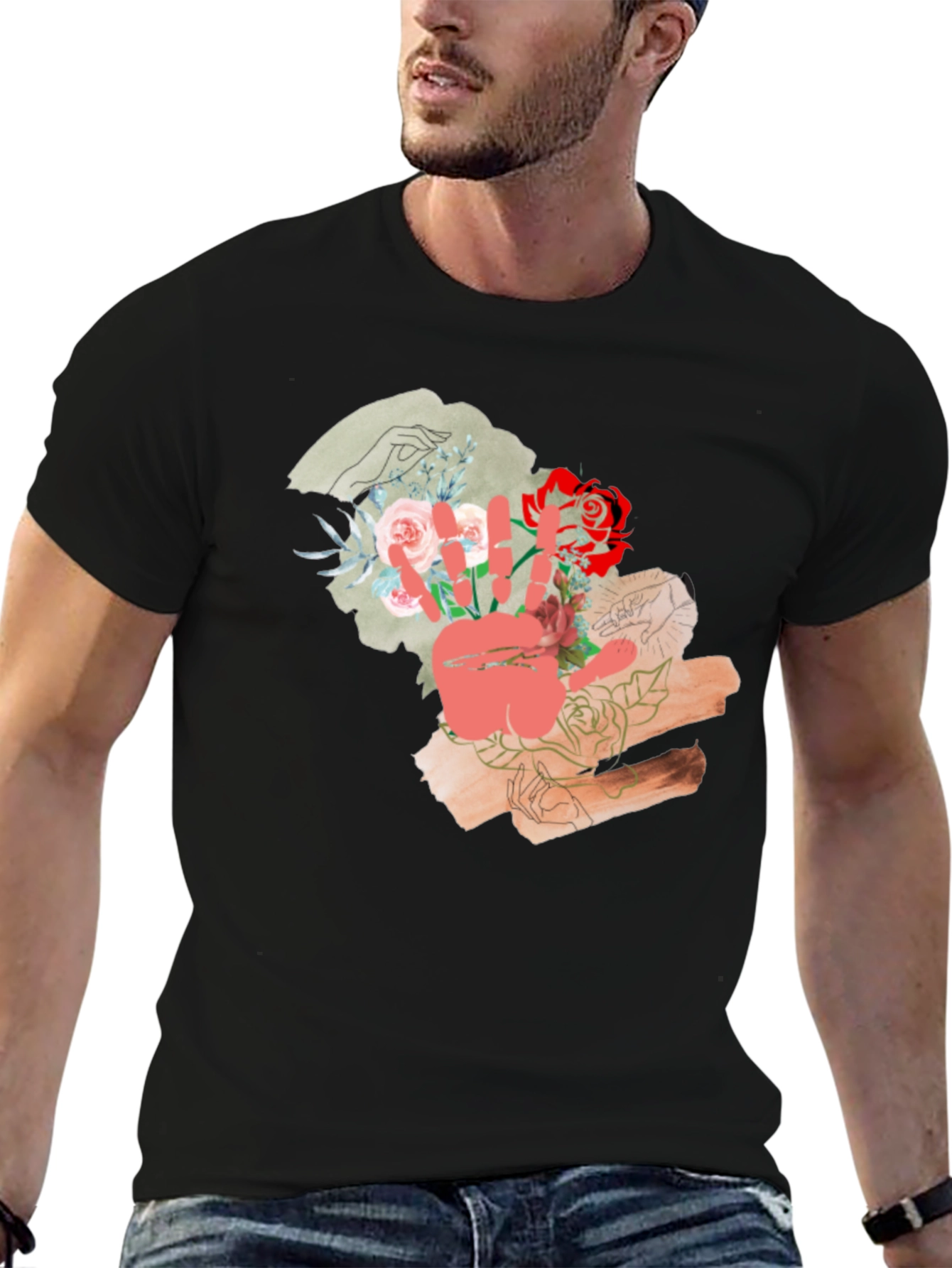 Floral Peace Sign Graphic T-Shirt