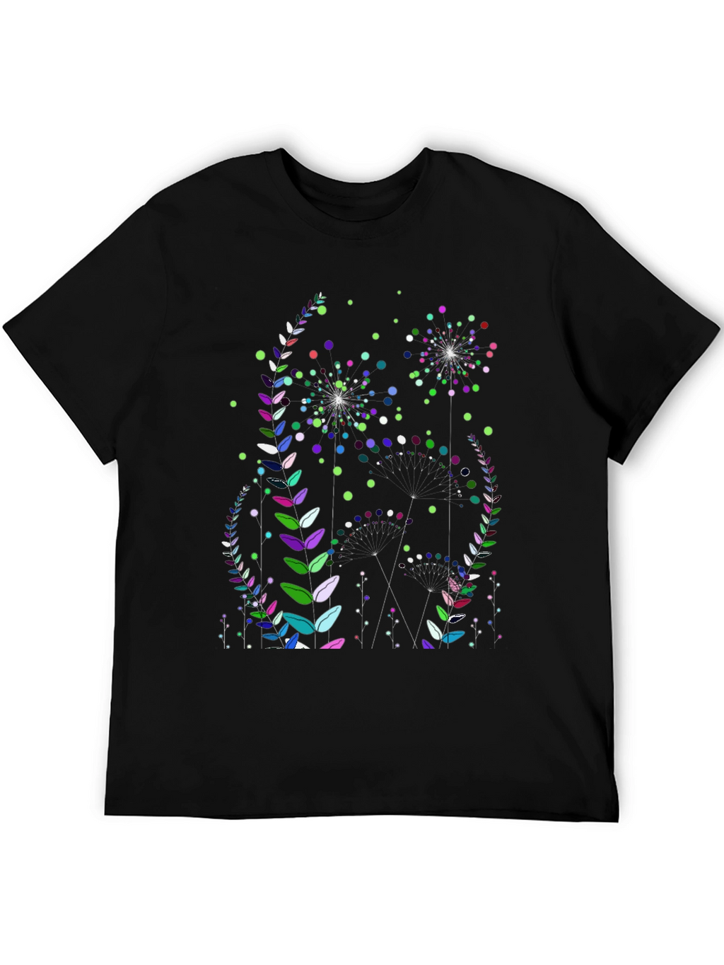 Floral Fireworks Graphic Print Black T-Shirt