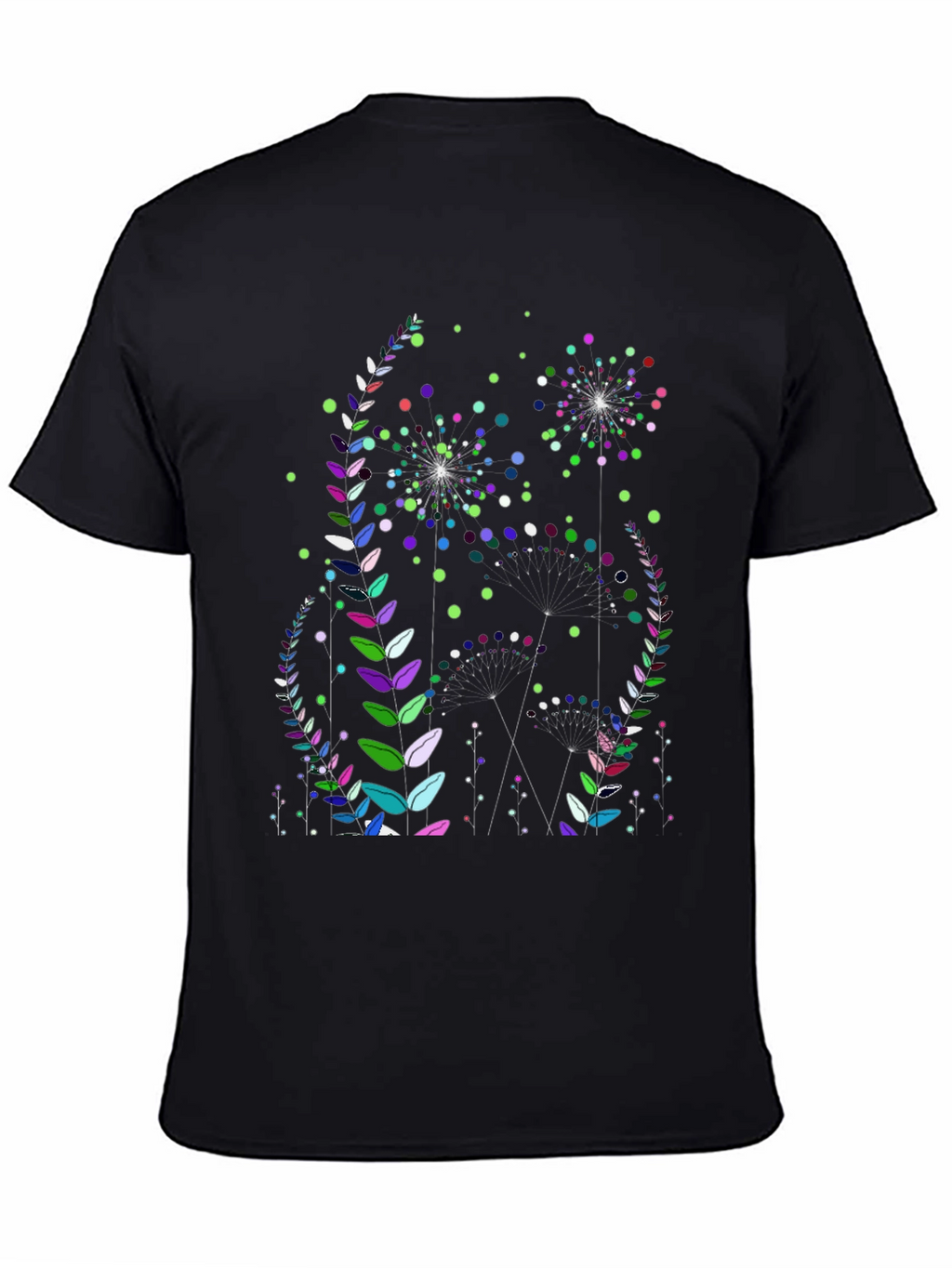 Floral Fireworks Graphic Print Black T-Shirt