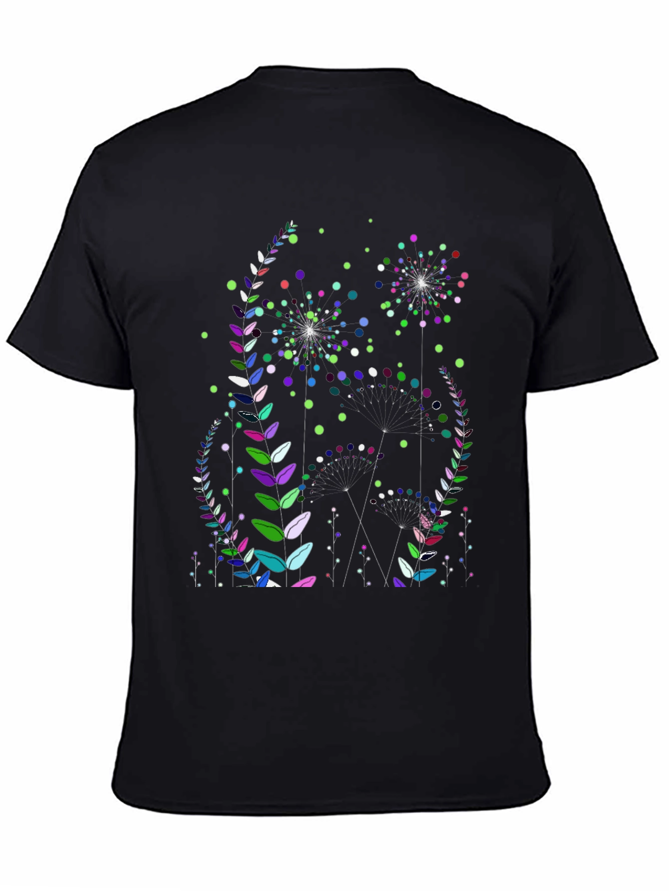 Floral Fireworks Graphic Print Black T-Shirt