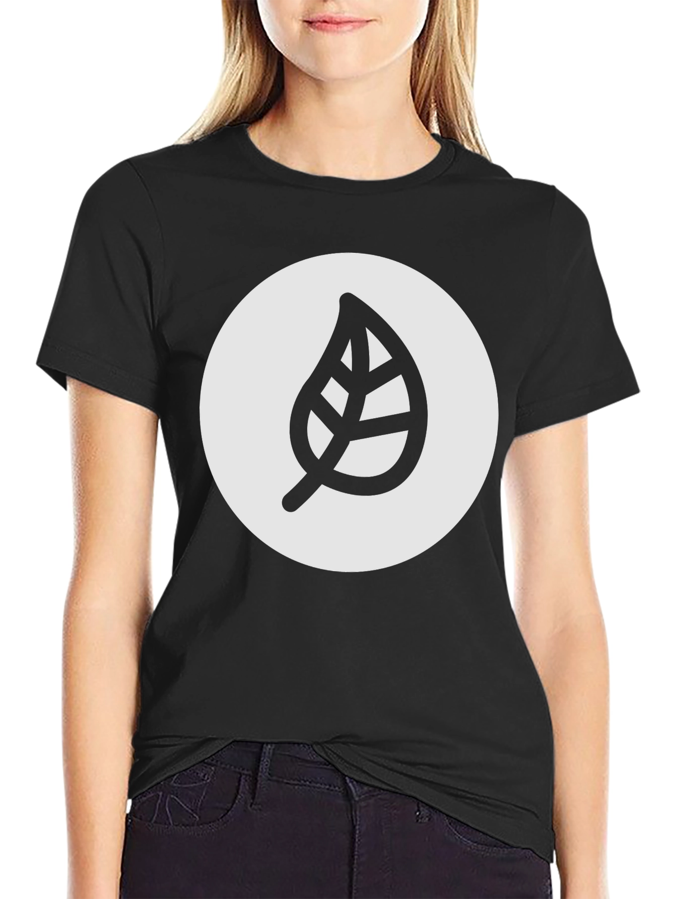 Leaf Logo Graphic Black T-Shirt - Casual Style