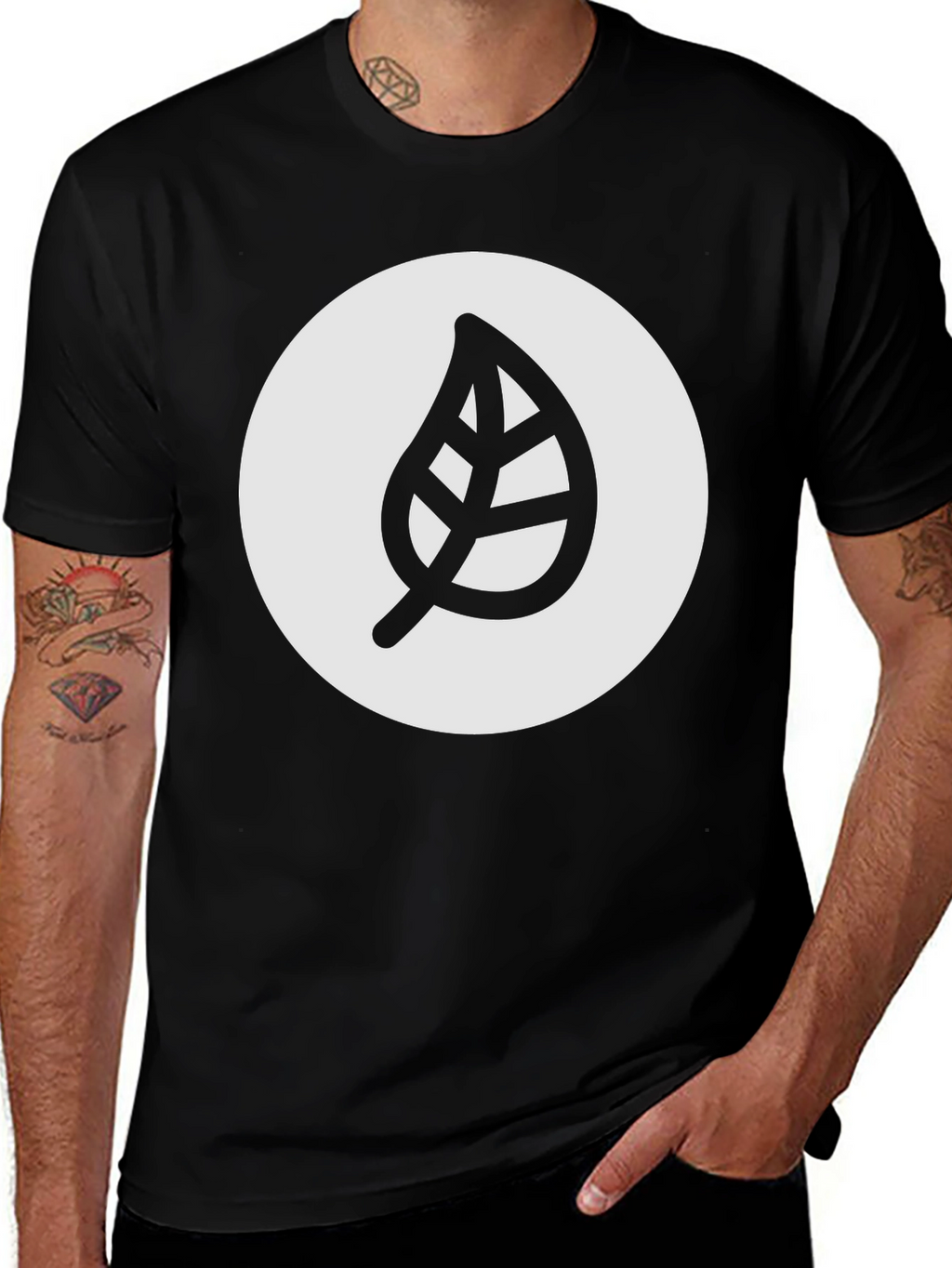 Leaf Logo Graphic Black T-Shirt - Casual Style