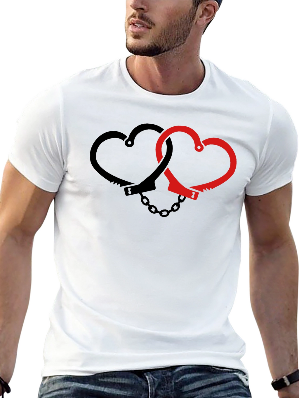 Heart Handcuffs Graphic Tee - Edgy Love Shirt