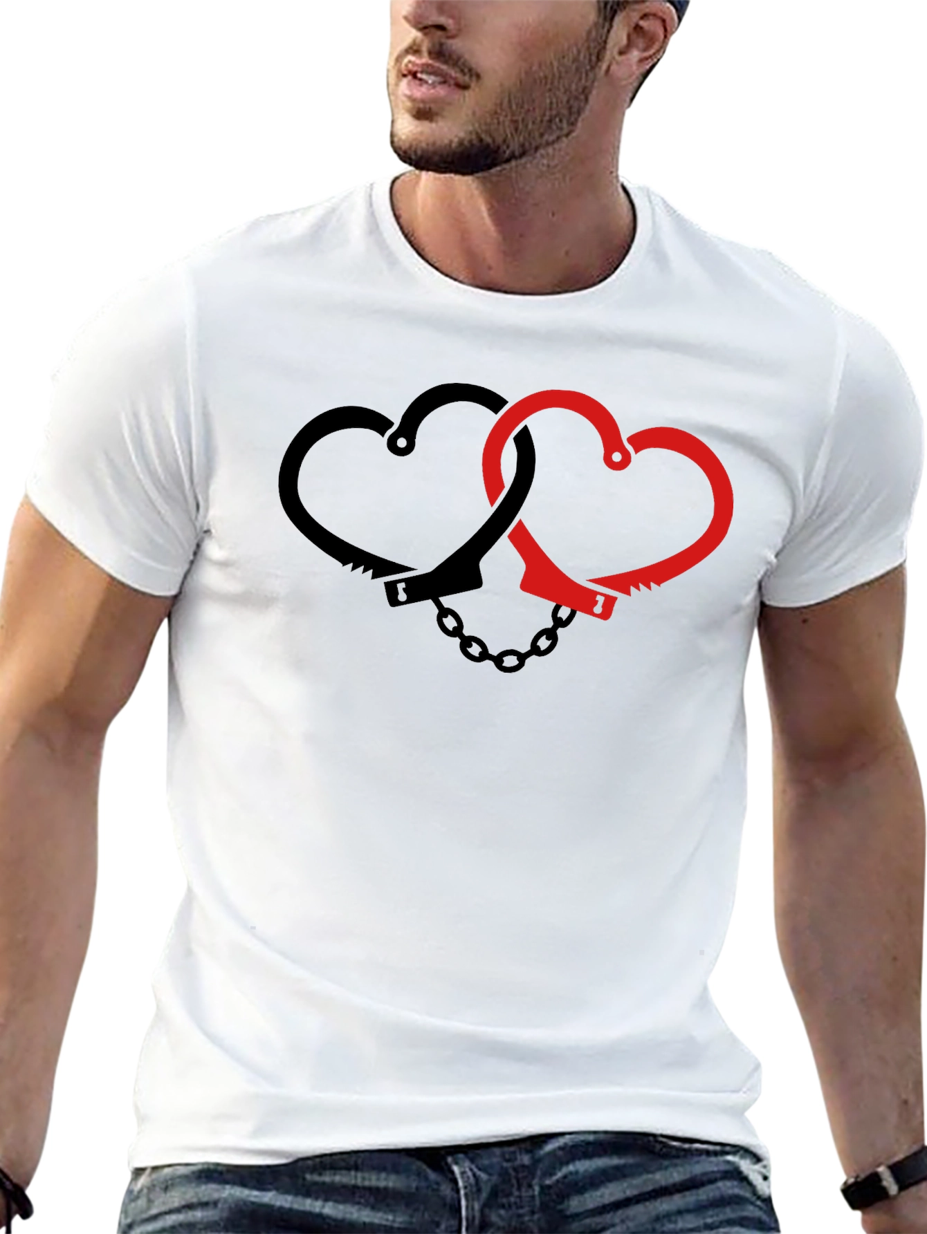 Heart Handcuffs Graphic Tee - Edgy Love Shirt
