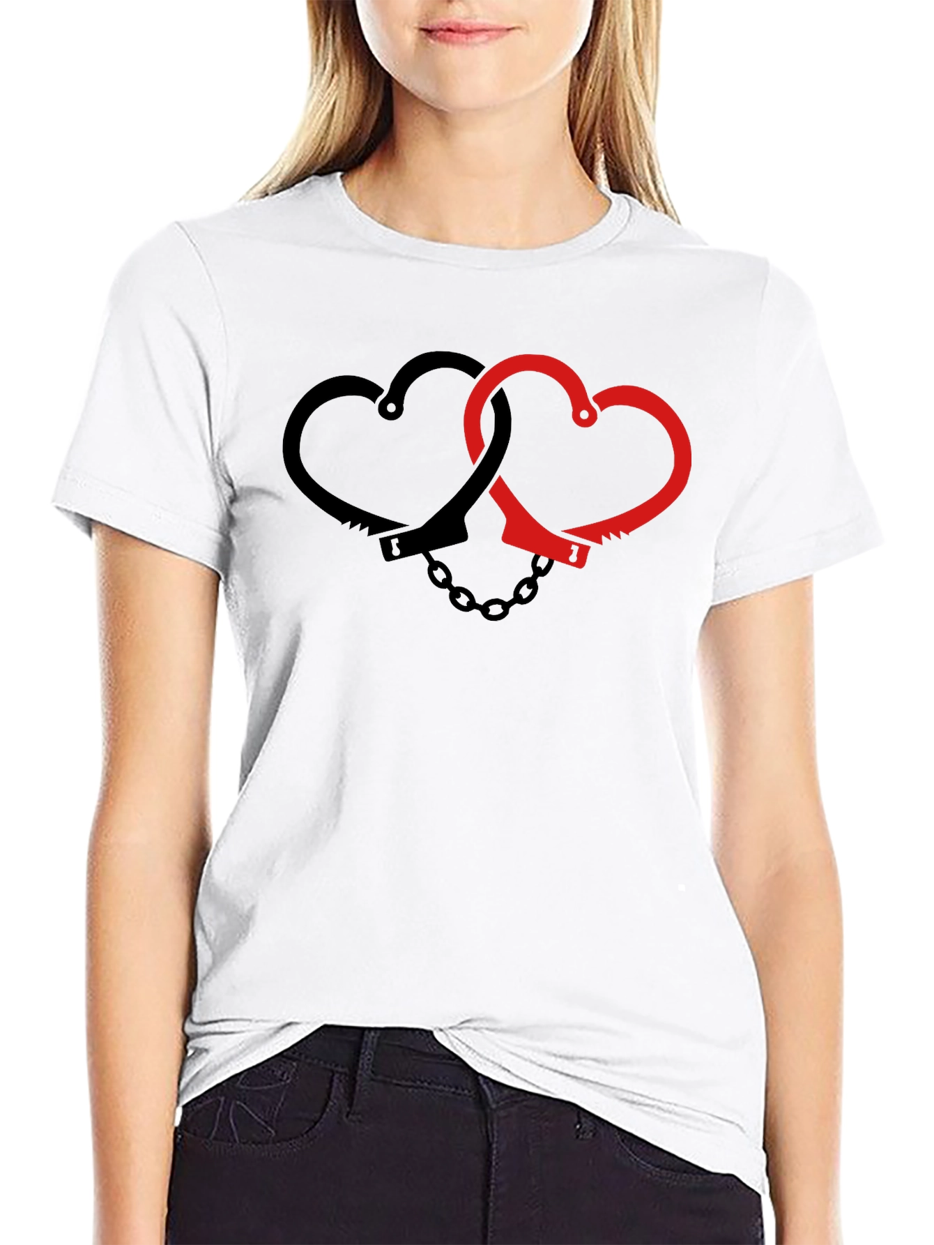 Heart Handcuffs Graphic Tee - Edgy Love Shirt