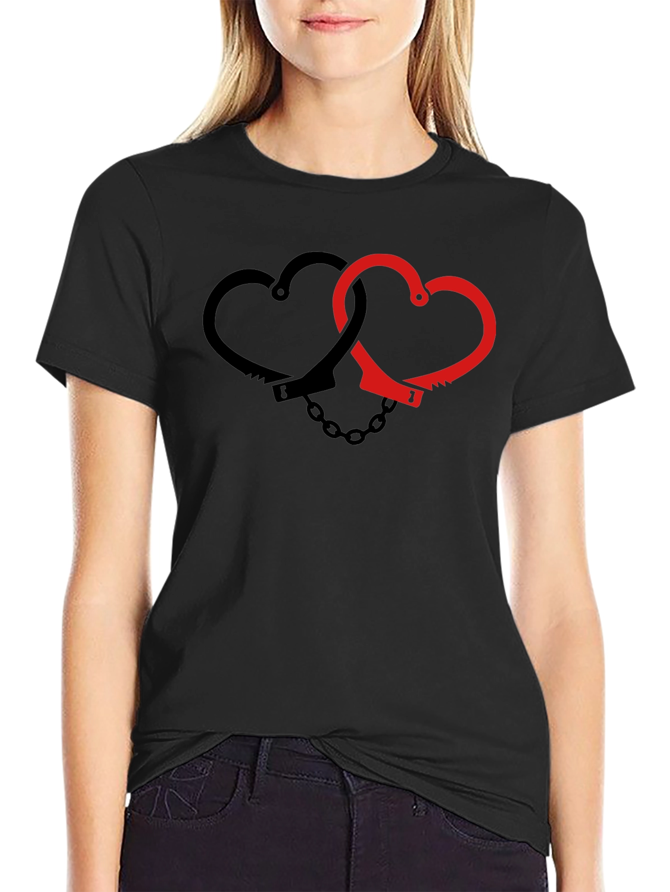 Heart Handcuffs Graphic Tee - Edgy Love Shirt