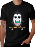 Skateboarding Penguin Graphic Tee - Black