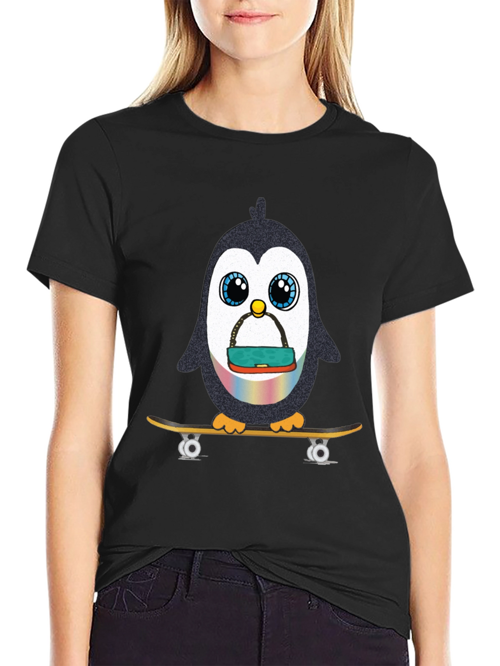 Skateboarding Penguin Graphic Tee - Black