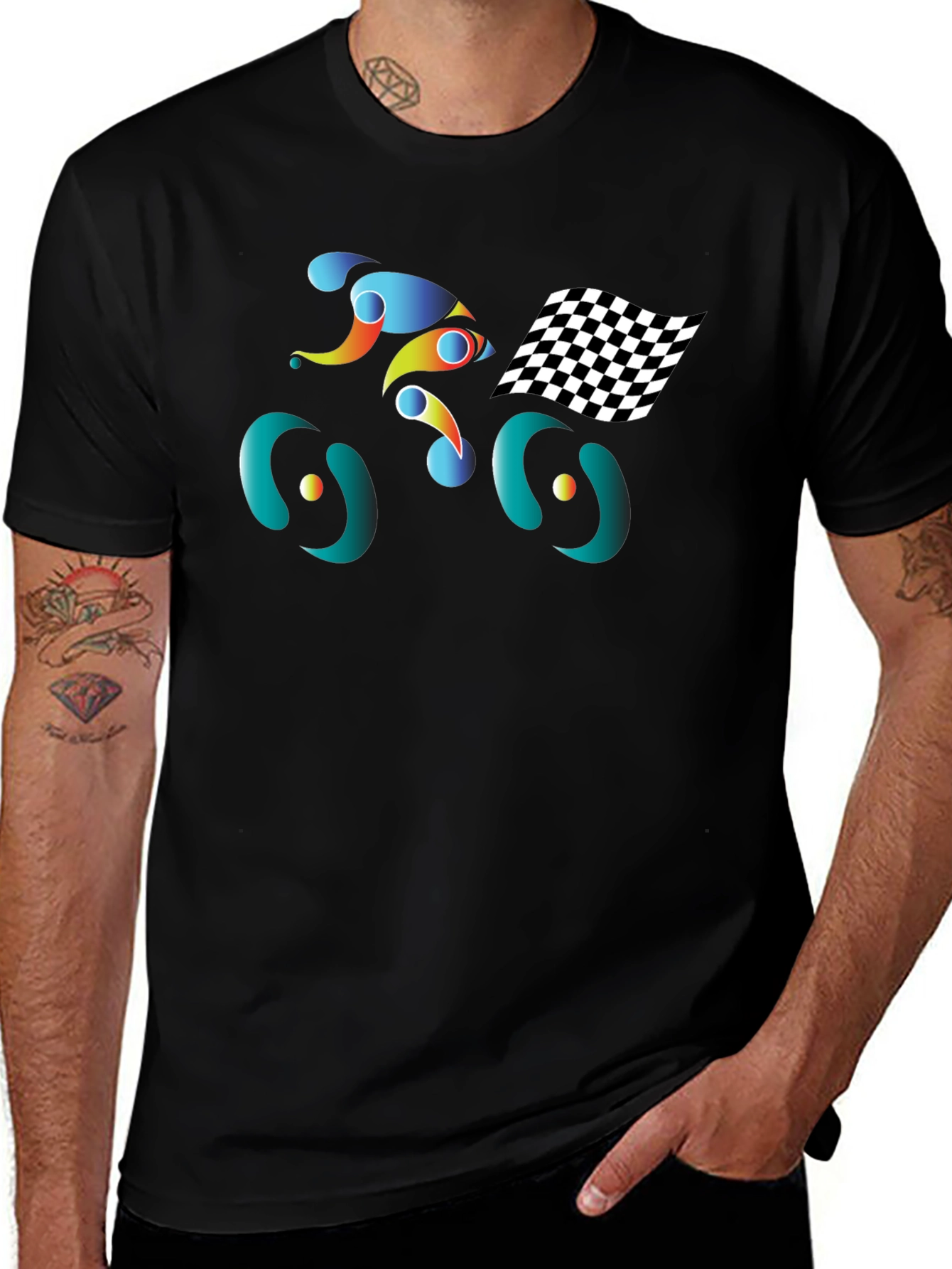 Abstract Cycling Graphic Tee - Black