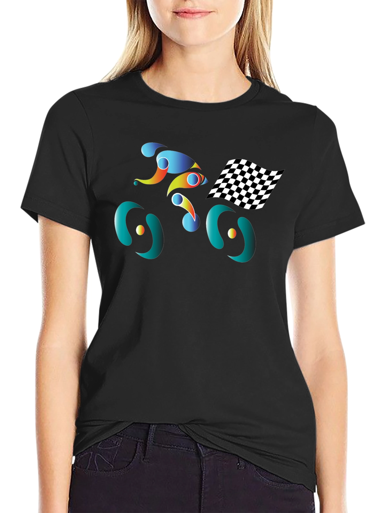 Abstract Cycling Graphic Tee - Black
