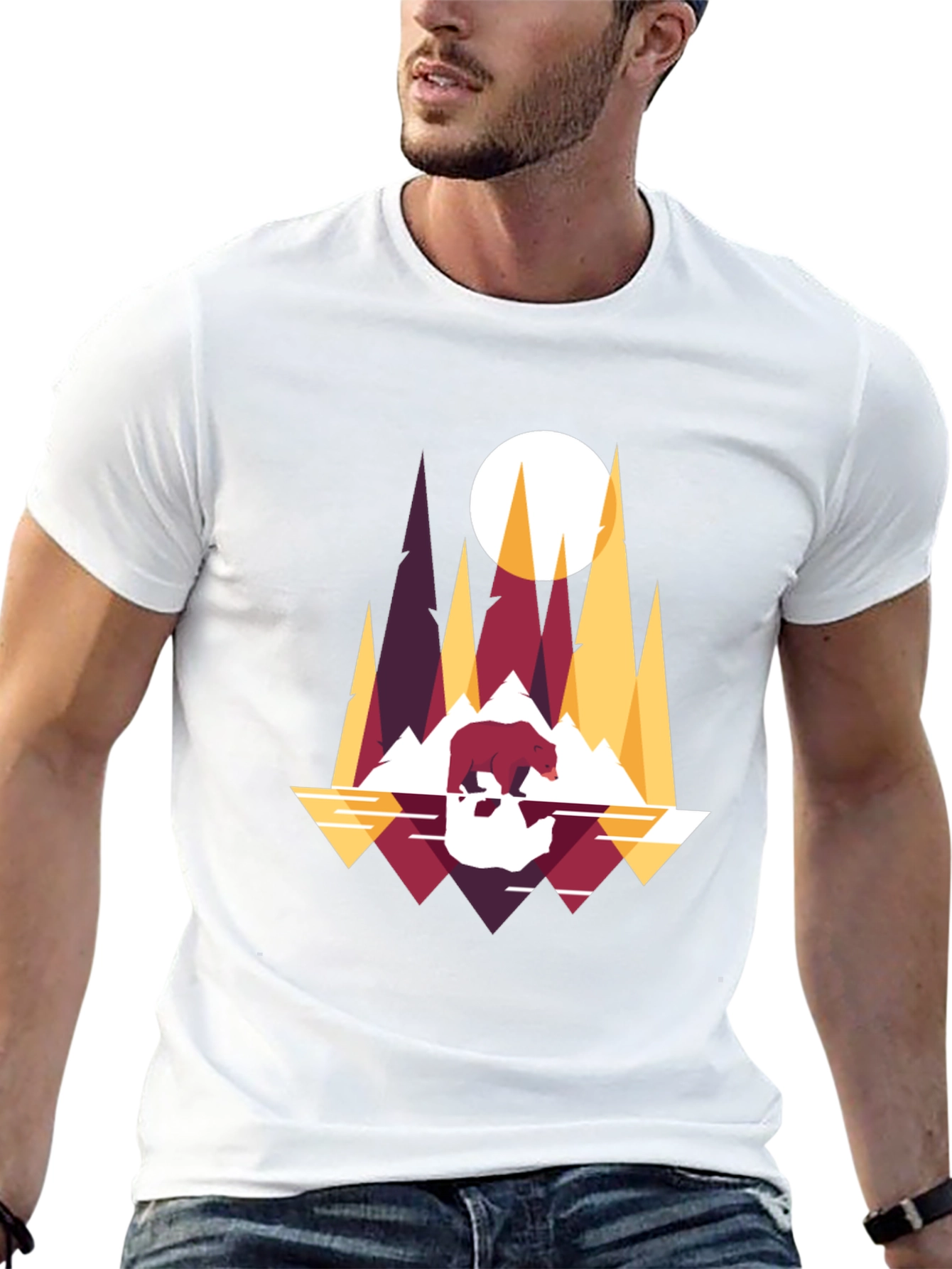 Geometric Bear & Mountain T-Shirt