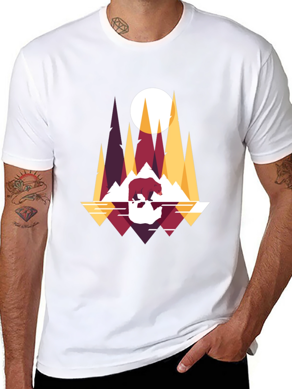 Geometric Bear & Mountain T-Shirt