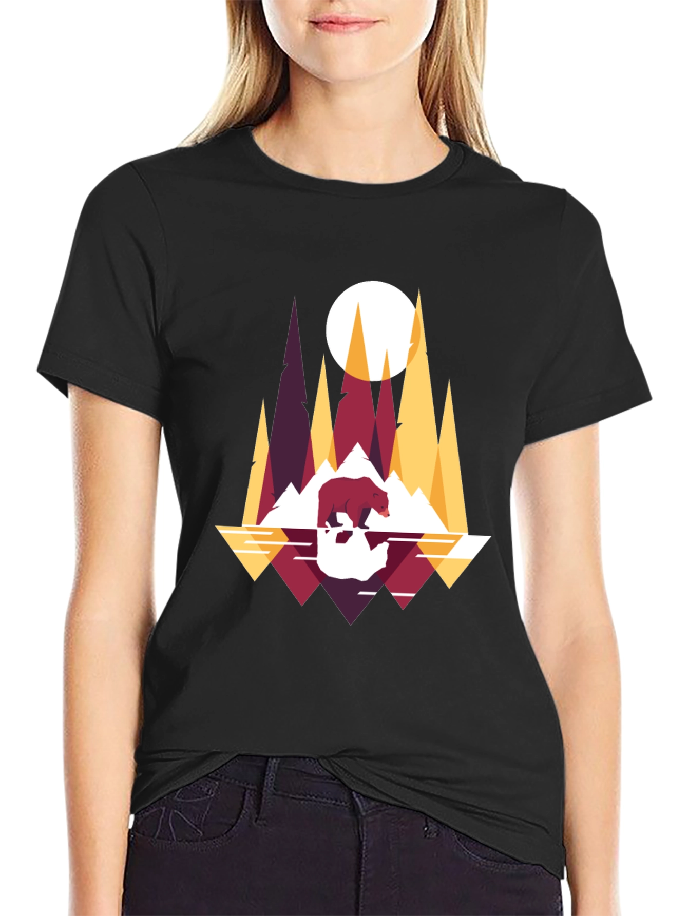 Geometric Bear & Mountain T-Shirt