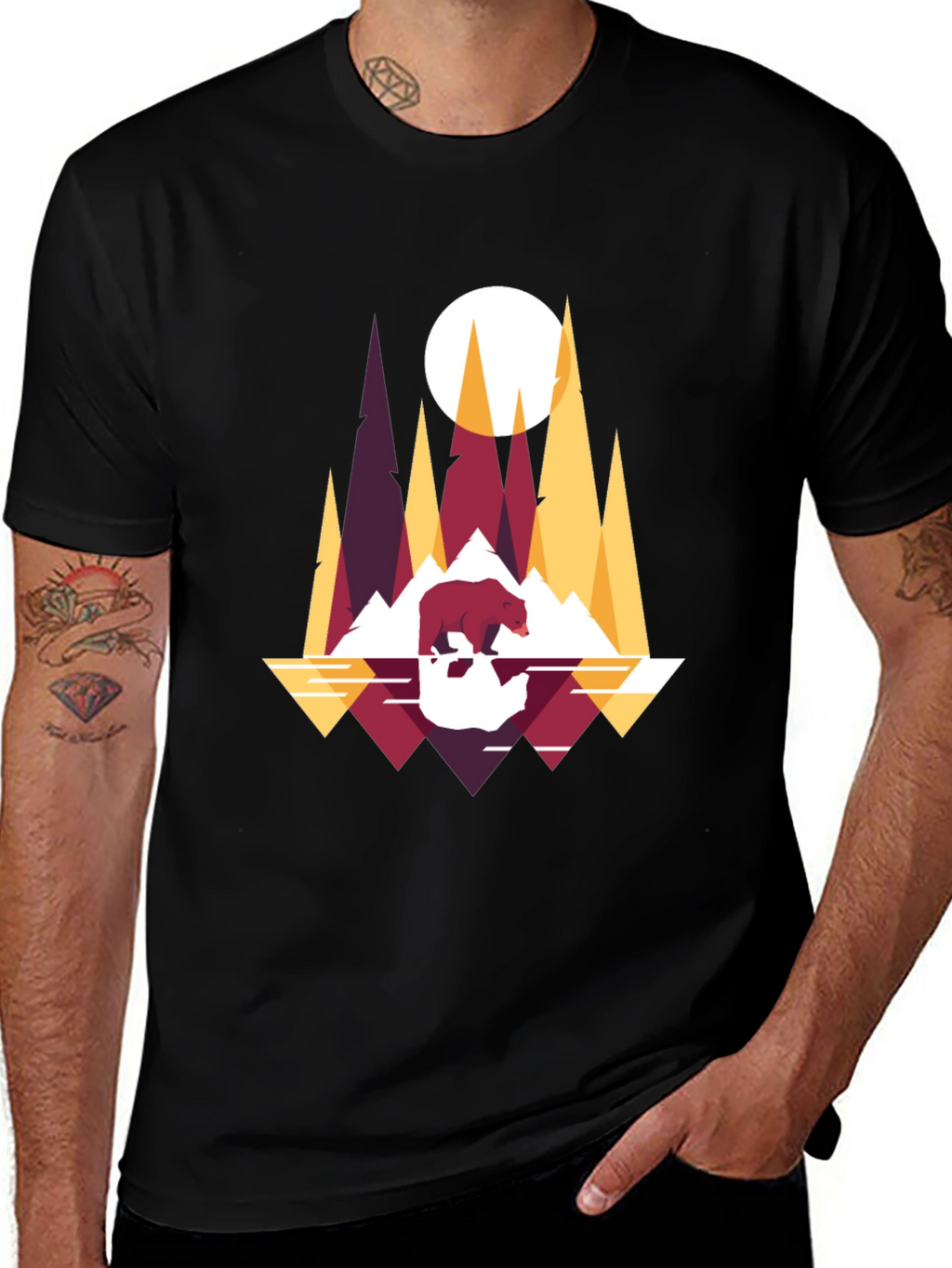 Geometric Bear & Mountain T-Shirt