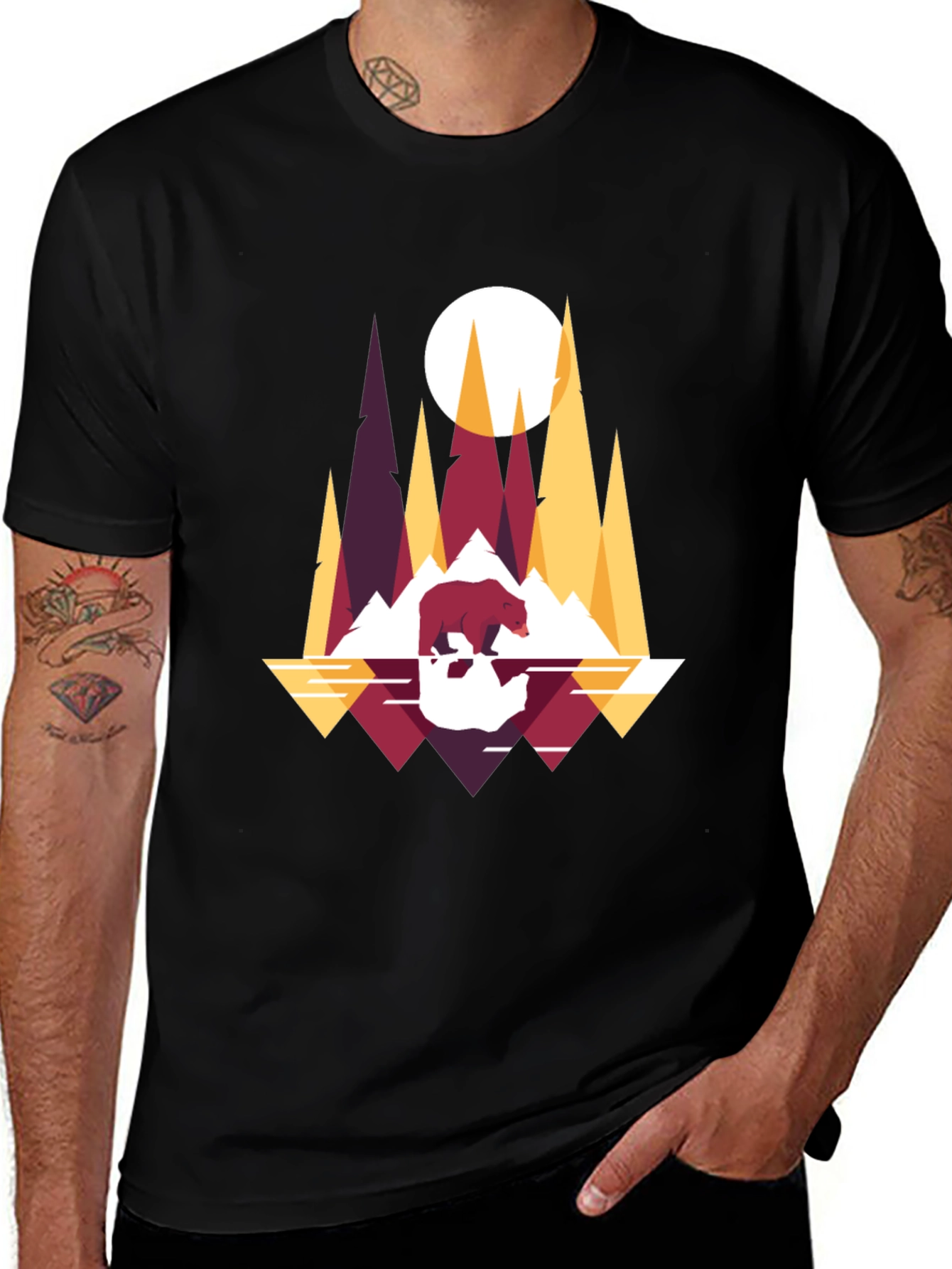 Geometric Bear & Mountain T-Shirt