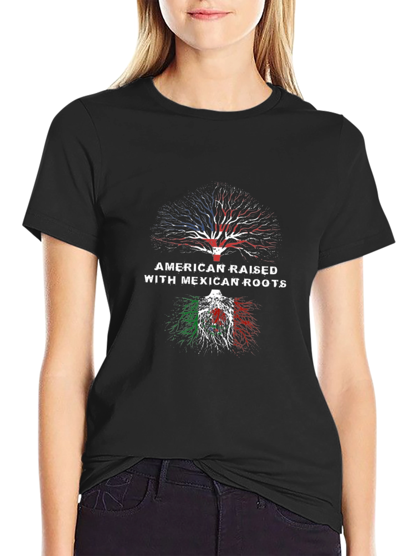 American Raised With Mexican Roots Graphic T-Shirt