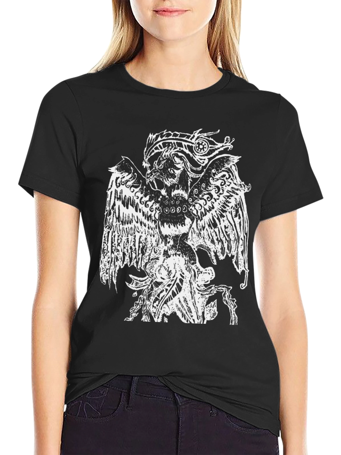 Black T-Shirt with White Griffin Design