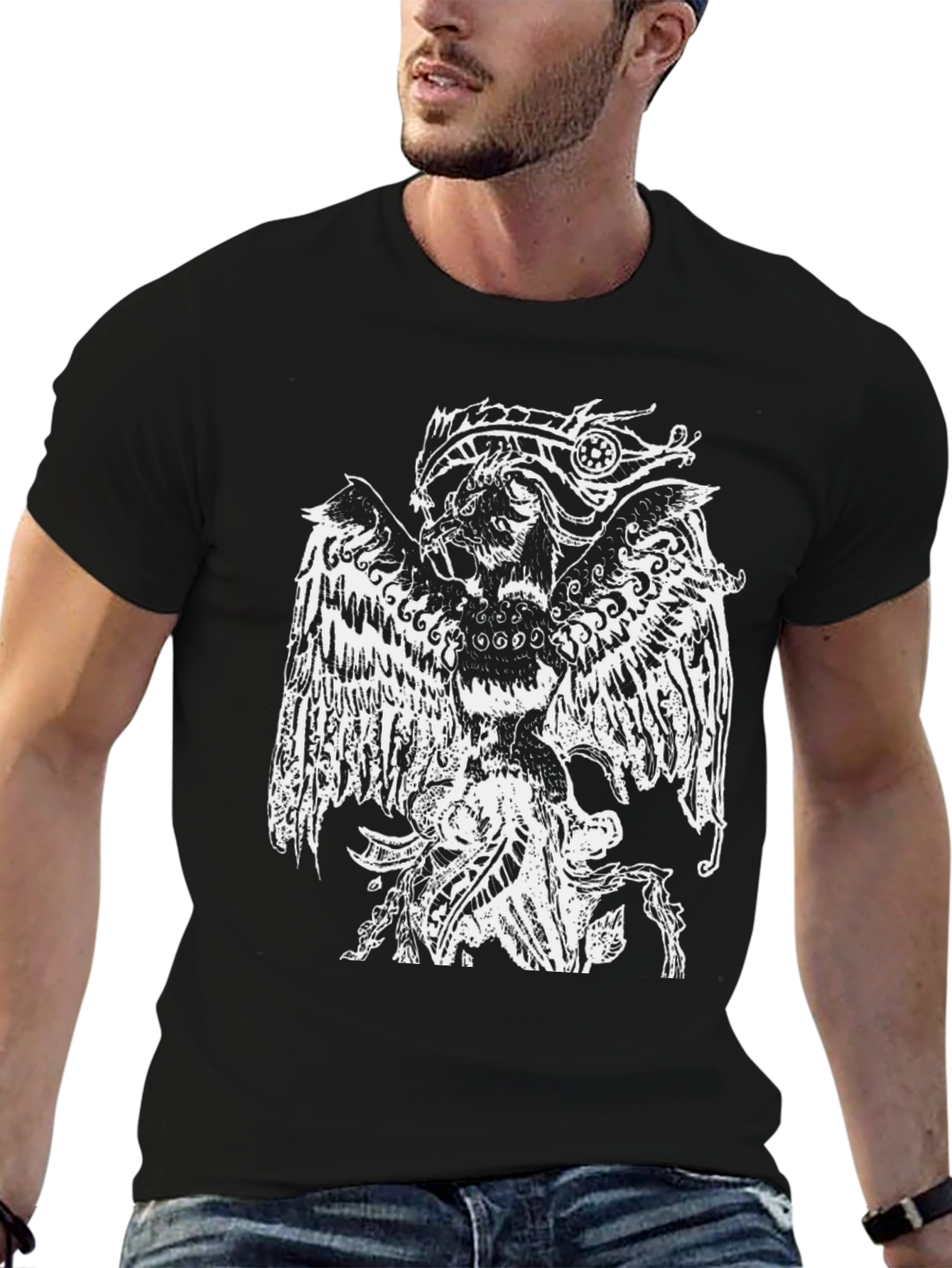 Black T-Shirt with White Griffin Design