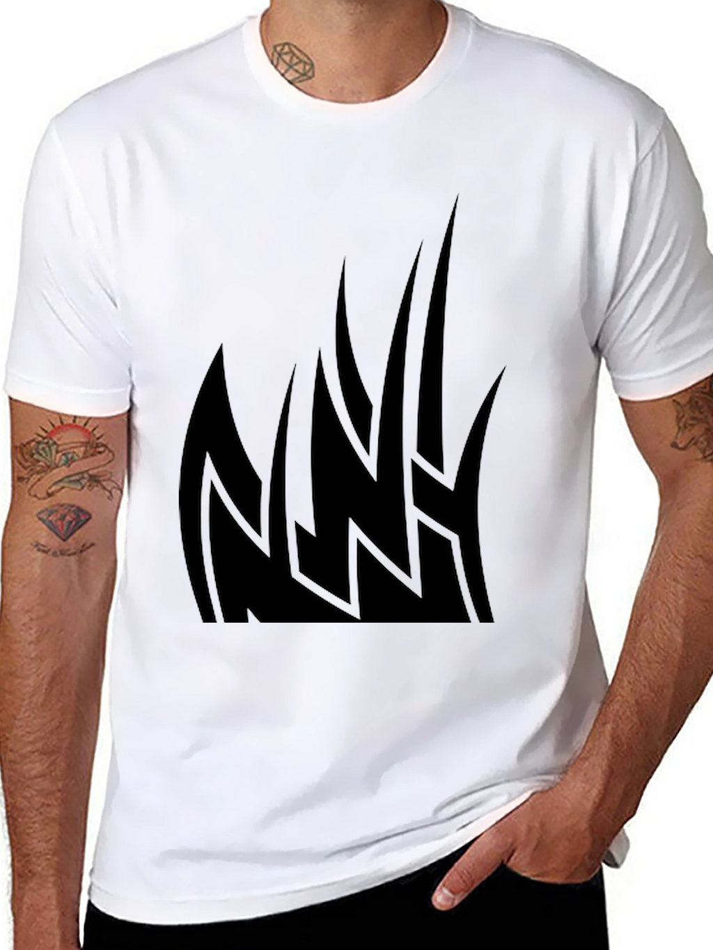 Mens Black Graphic Tee - Tribal Flames Design