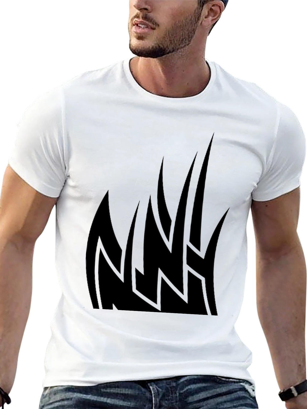 Mens Black Graphic Tee - Tribal Flames Design