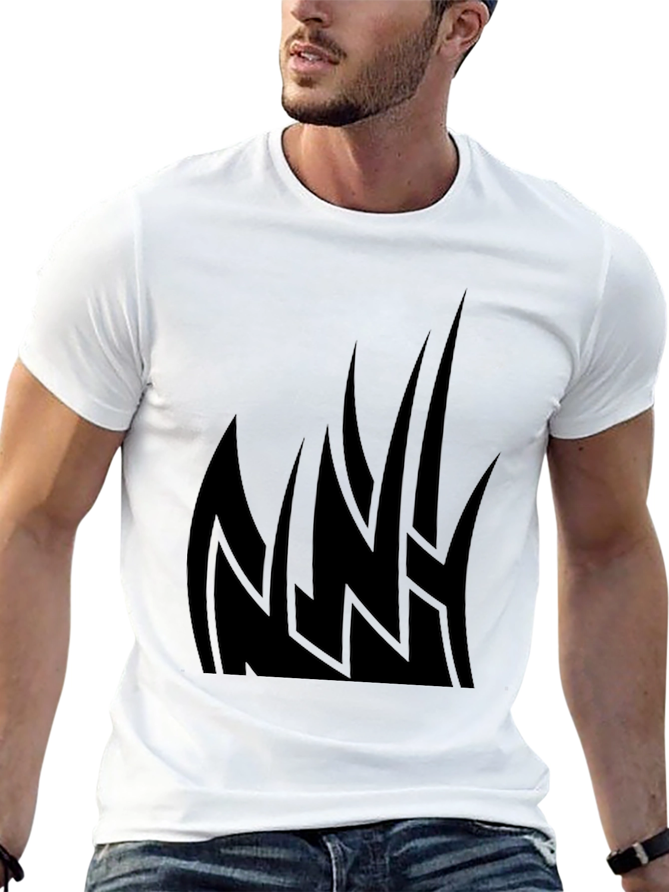 Mens Black Graphic Tee - Tribal Flames Design