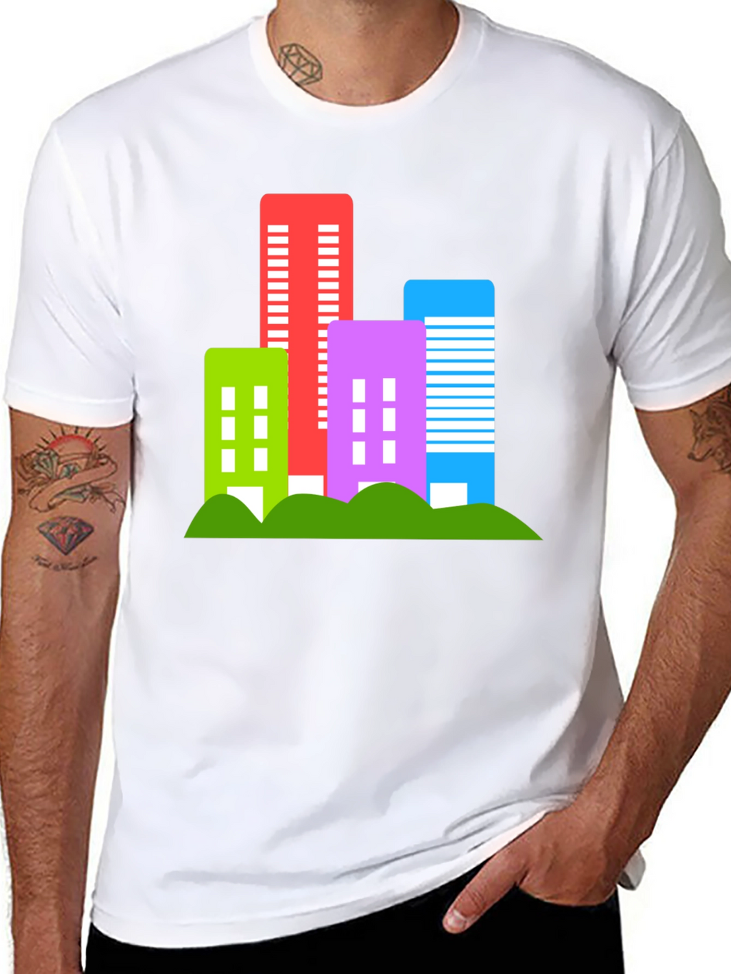 Modern Cityscape Graphic Tee - Black