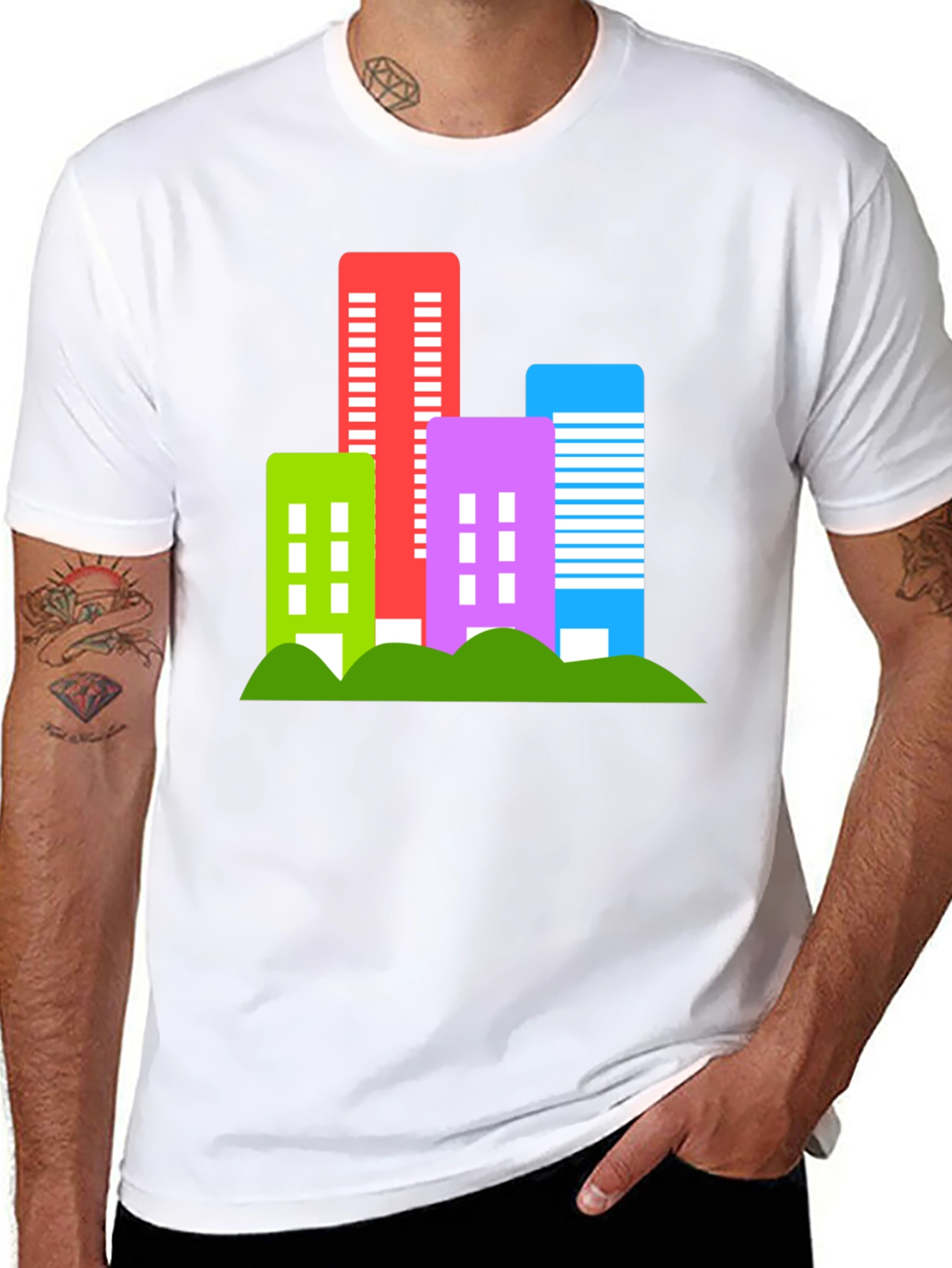 Modern Cityscape Graphic Tee - Black