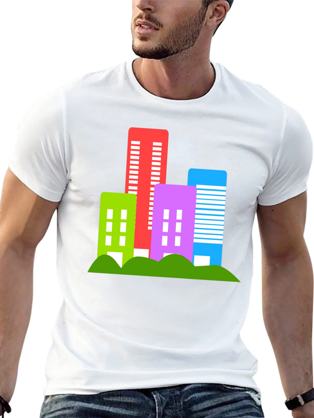 Modern Cityscape Graphic Tee - Black