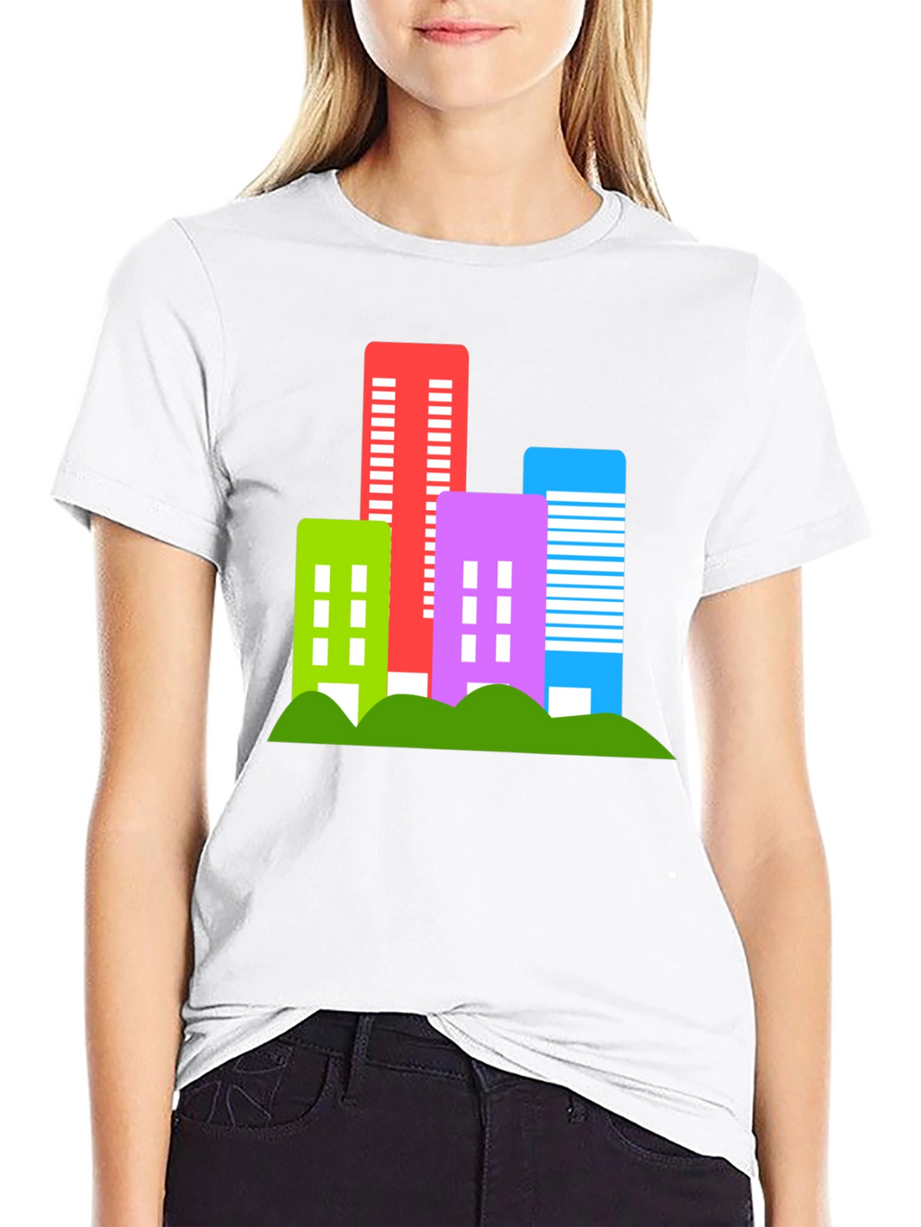 Modern Cityscape Graphic Tee - Black