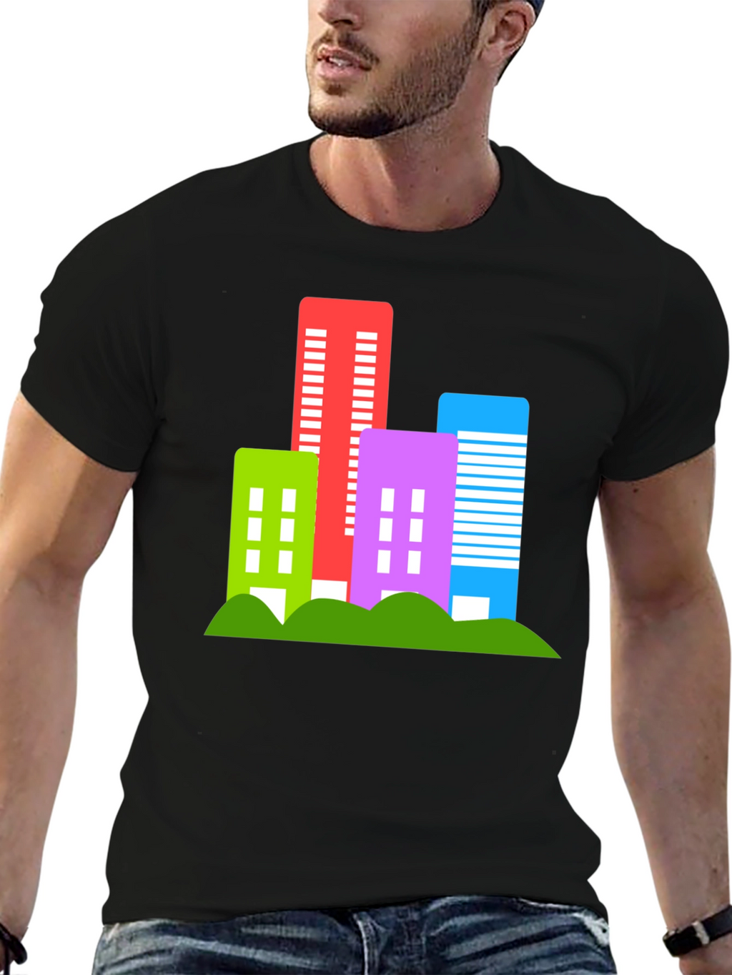 Modern Cityscape Graphic Tee - Black