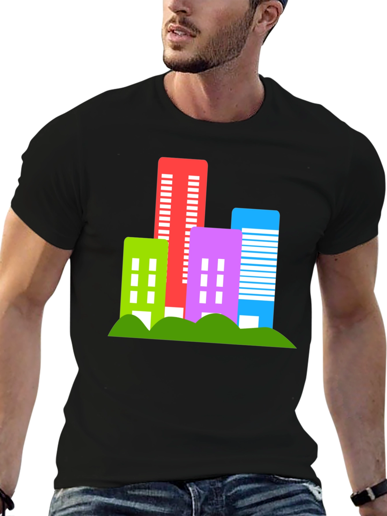 Modern Cityscape Graphic Tee - Black