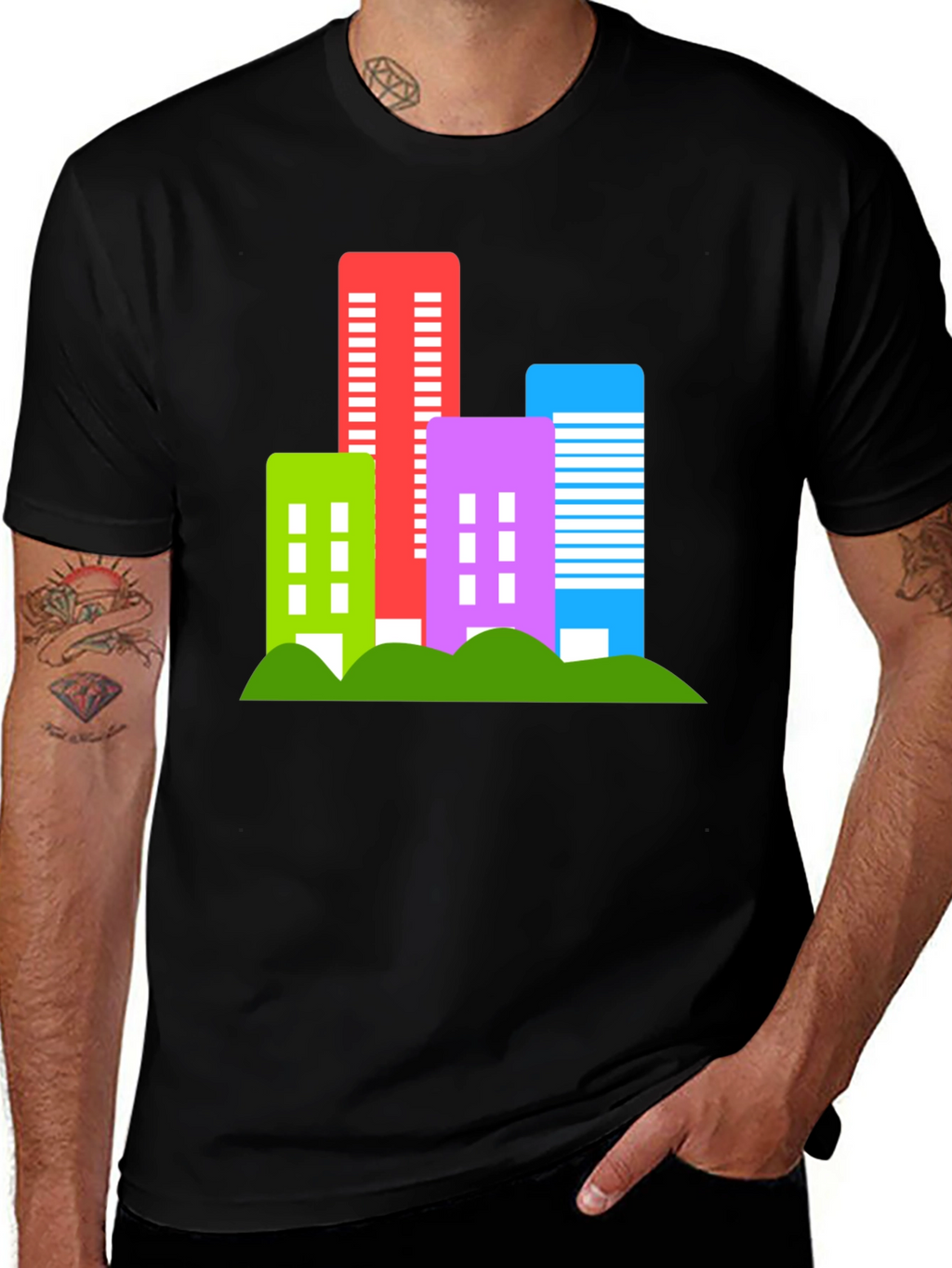 Modern Cityscape Graphic Tee - Black