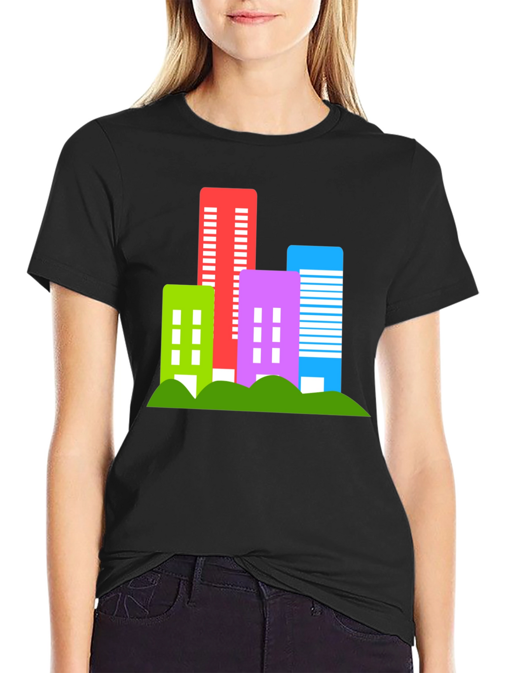 Modern Cityscape Graphic Tee - Black