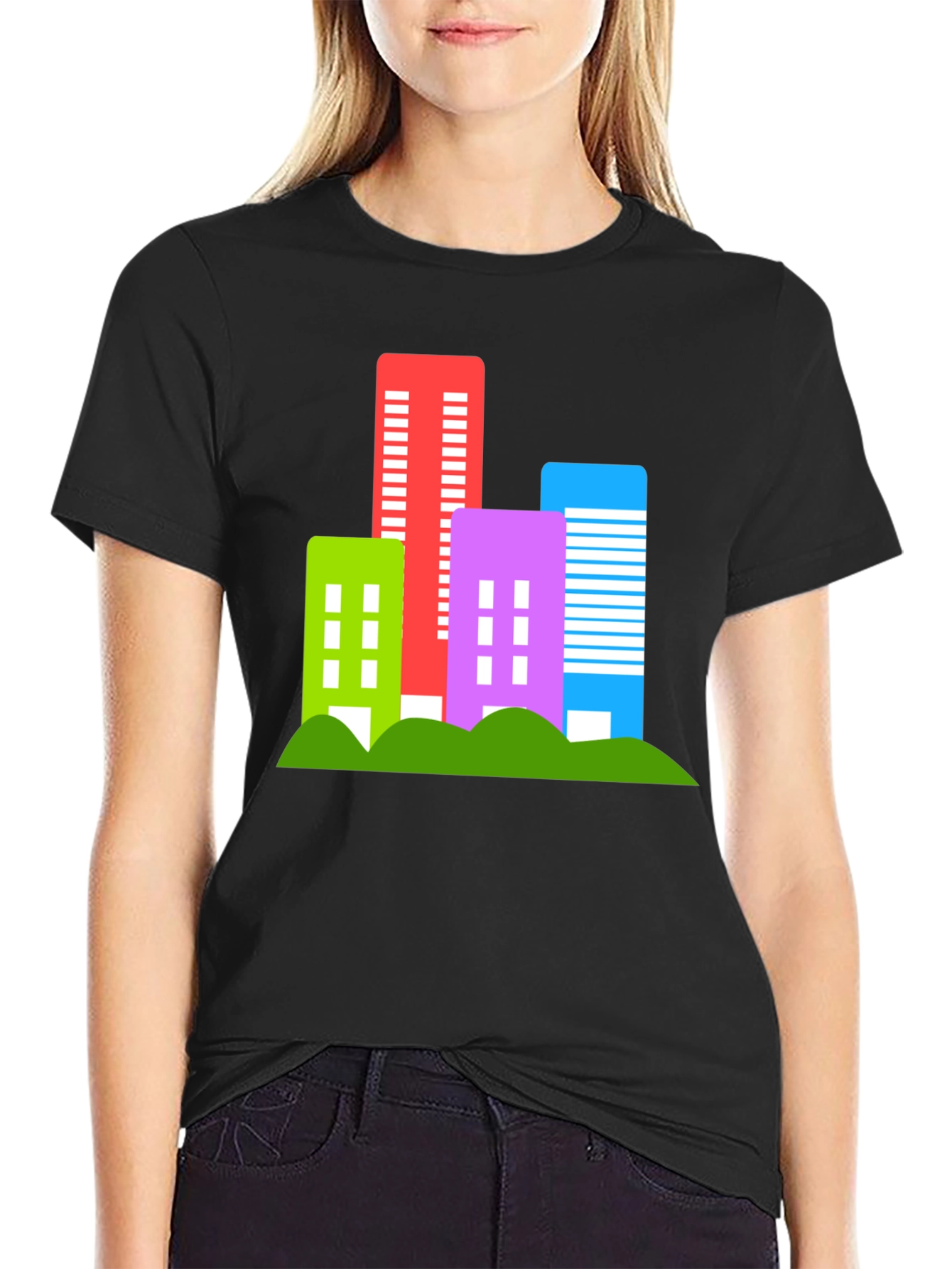 Modern Cityscape Graphic Tee - Black