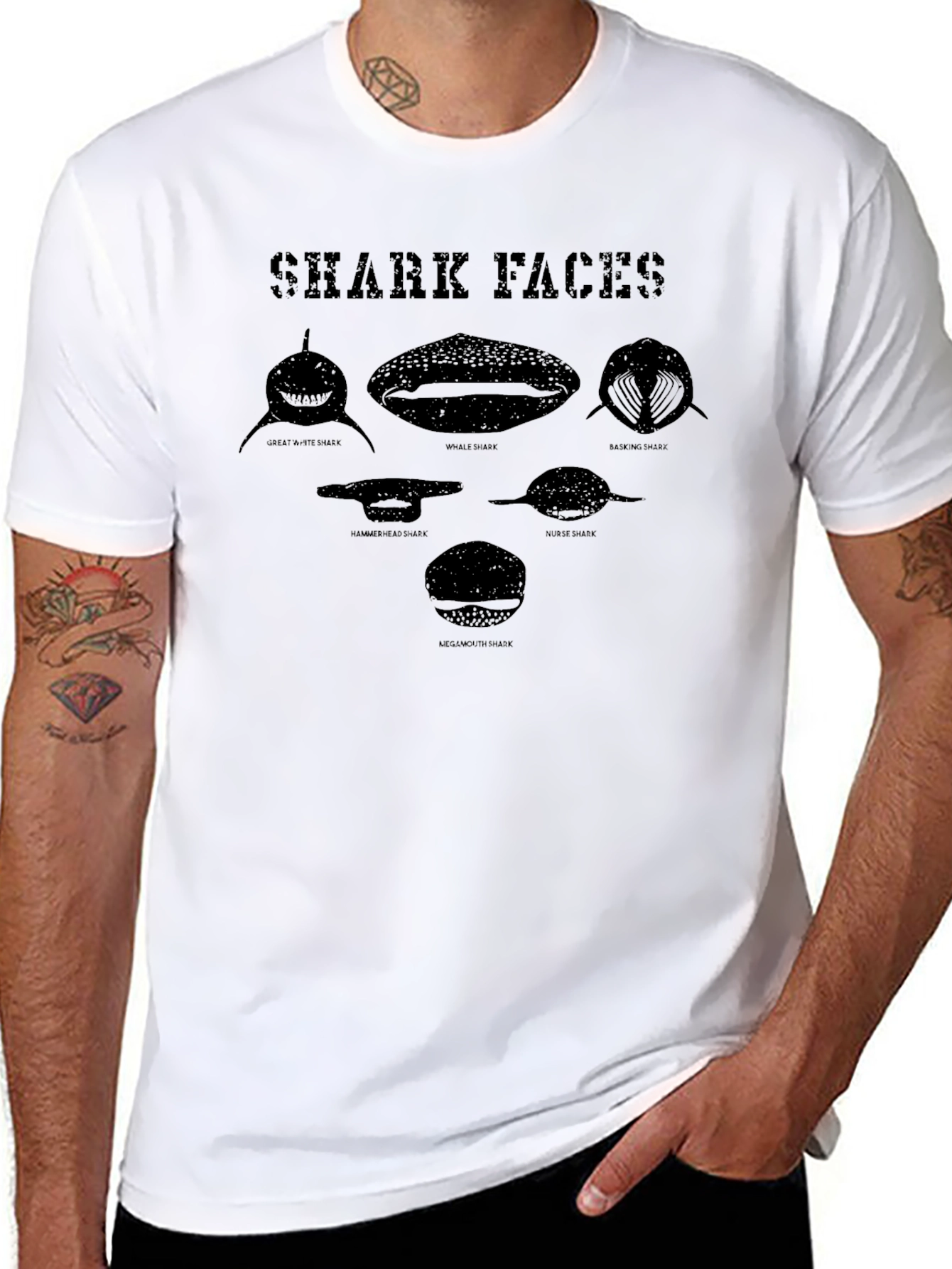 Shark Faces Graphic Print Mens T-Shirt