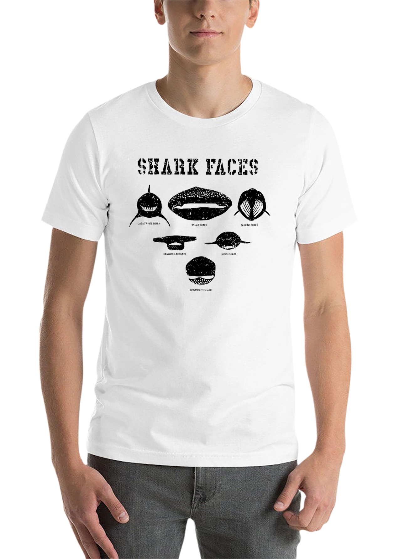 Shark Faces Graphic Print Mens T-Shirt