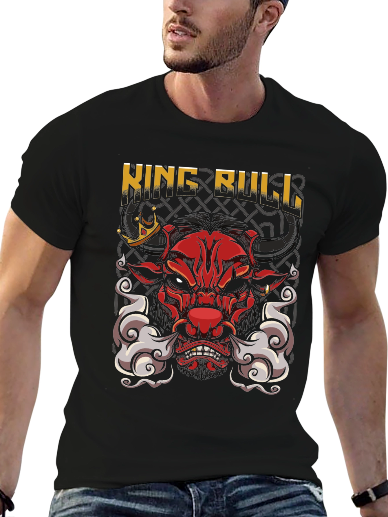 King Bull Graphic Print Black T-Shirt