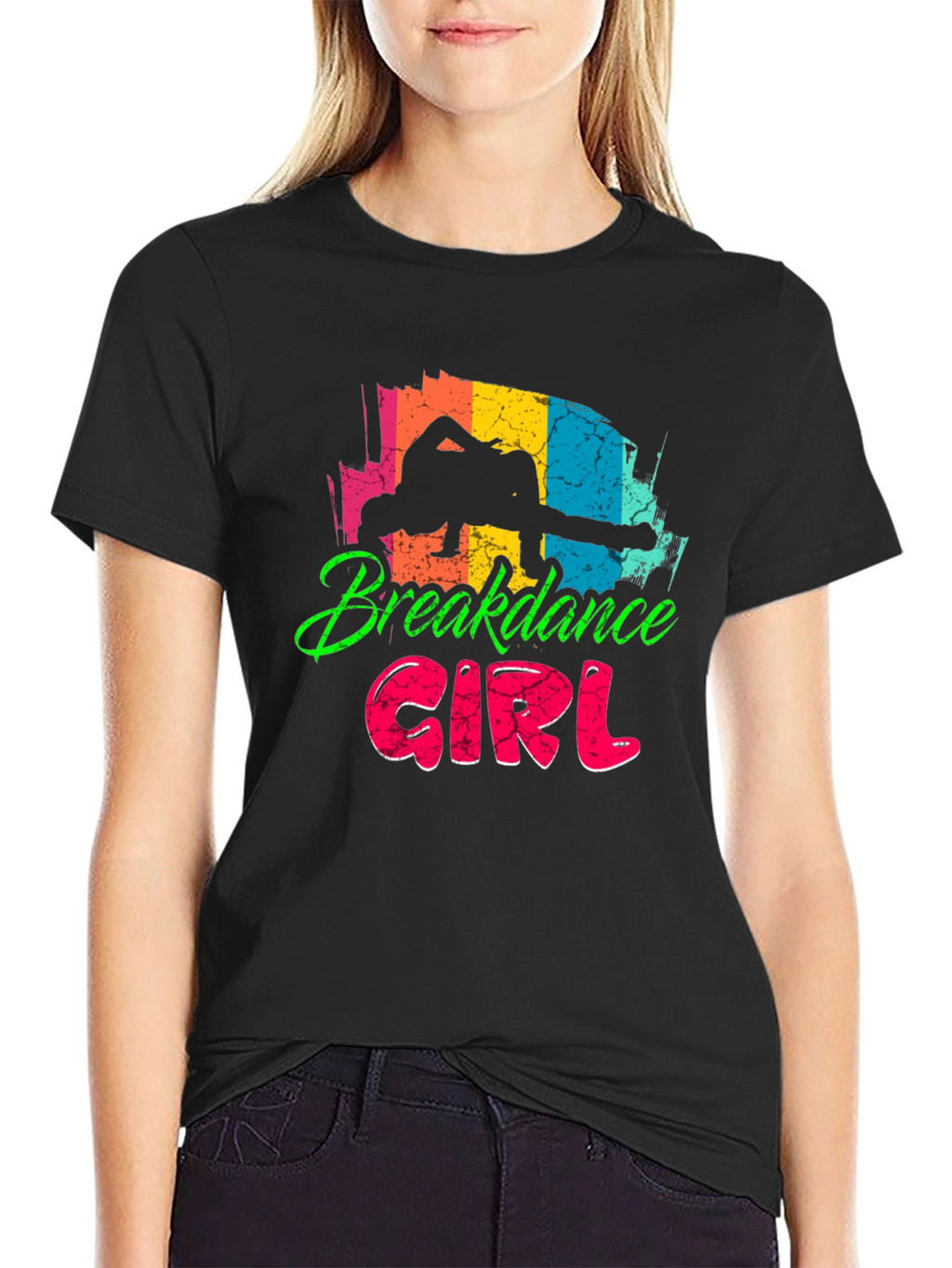 Breakdance Girl Black T-Shirt - Fun Graphic Tee