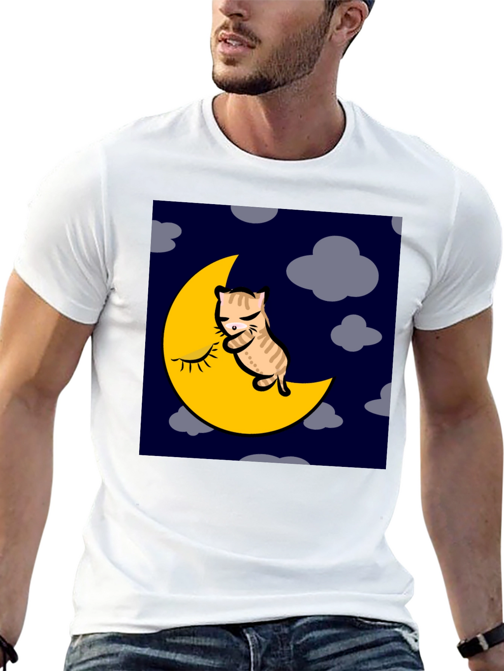 Cat Napping on Moon Graphic T-Shirt