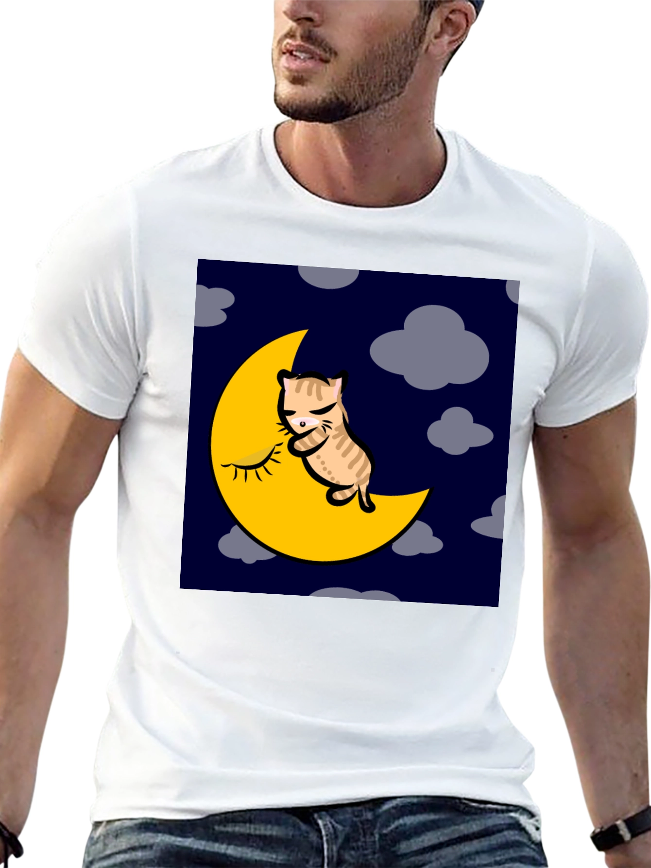 Cat Napping on Moon Graphic T-Shirt