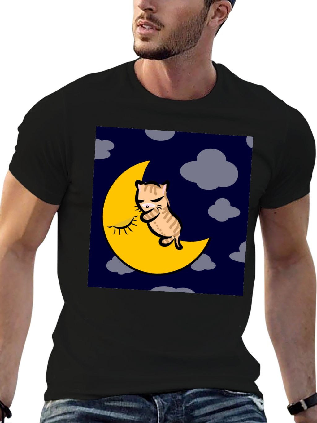 Cat Napping on Moon Graphic T-Shirt