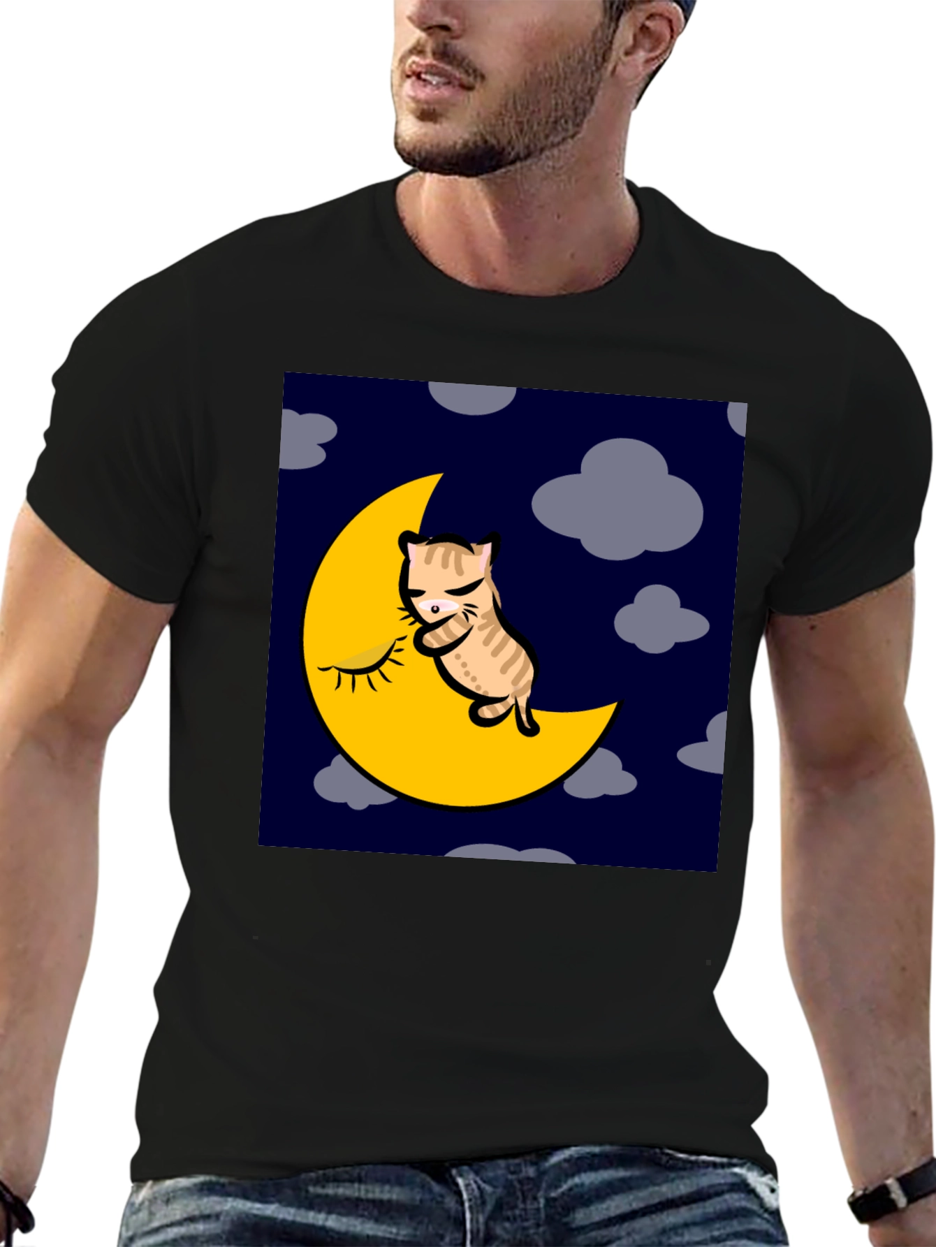 Cat Napping on Moon Graphic T-Shirt