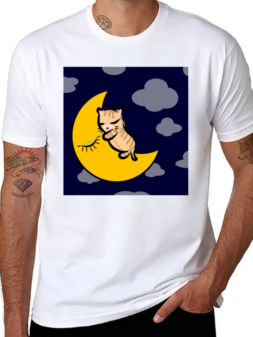 Cat Napping on Moon Graphic T-Shirt