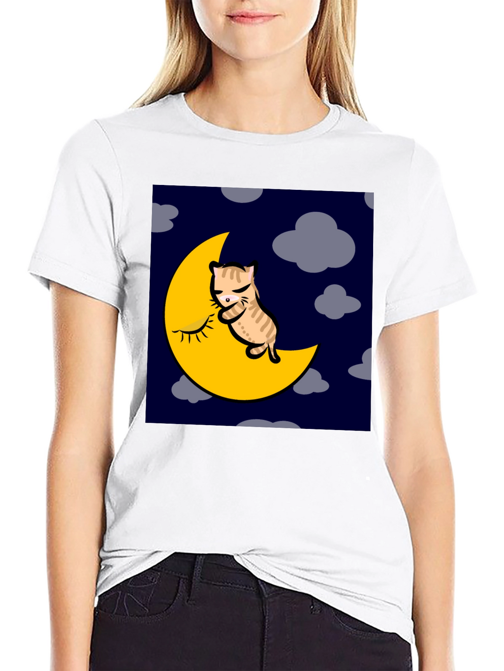 Cat Napping on Moon Graphic T-Shirt