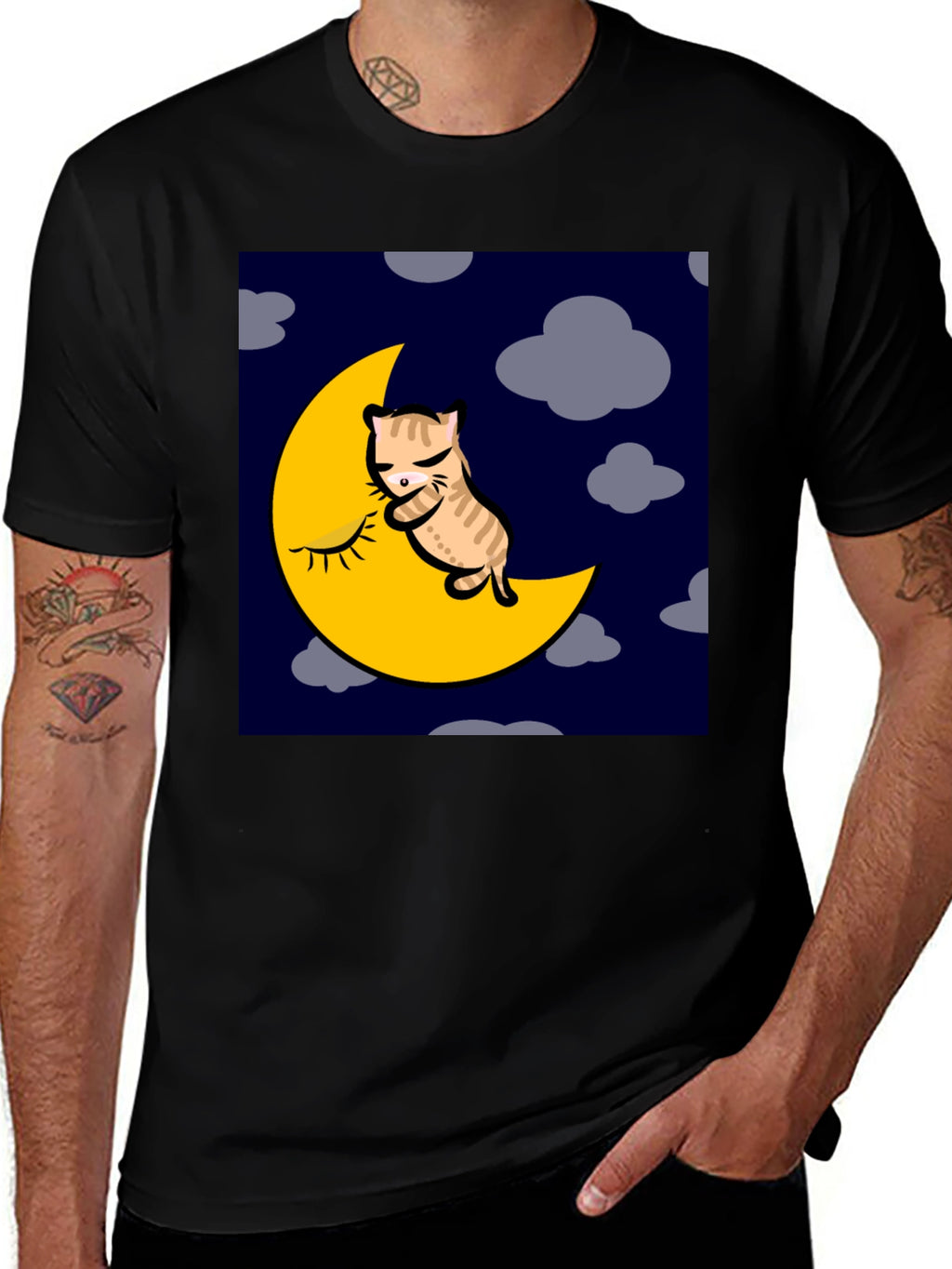Cat Napping on Moon Graphic T-Shirt