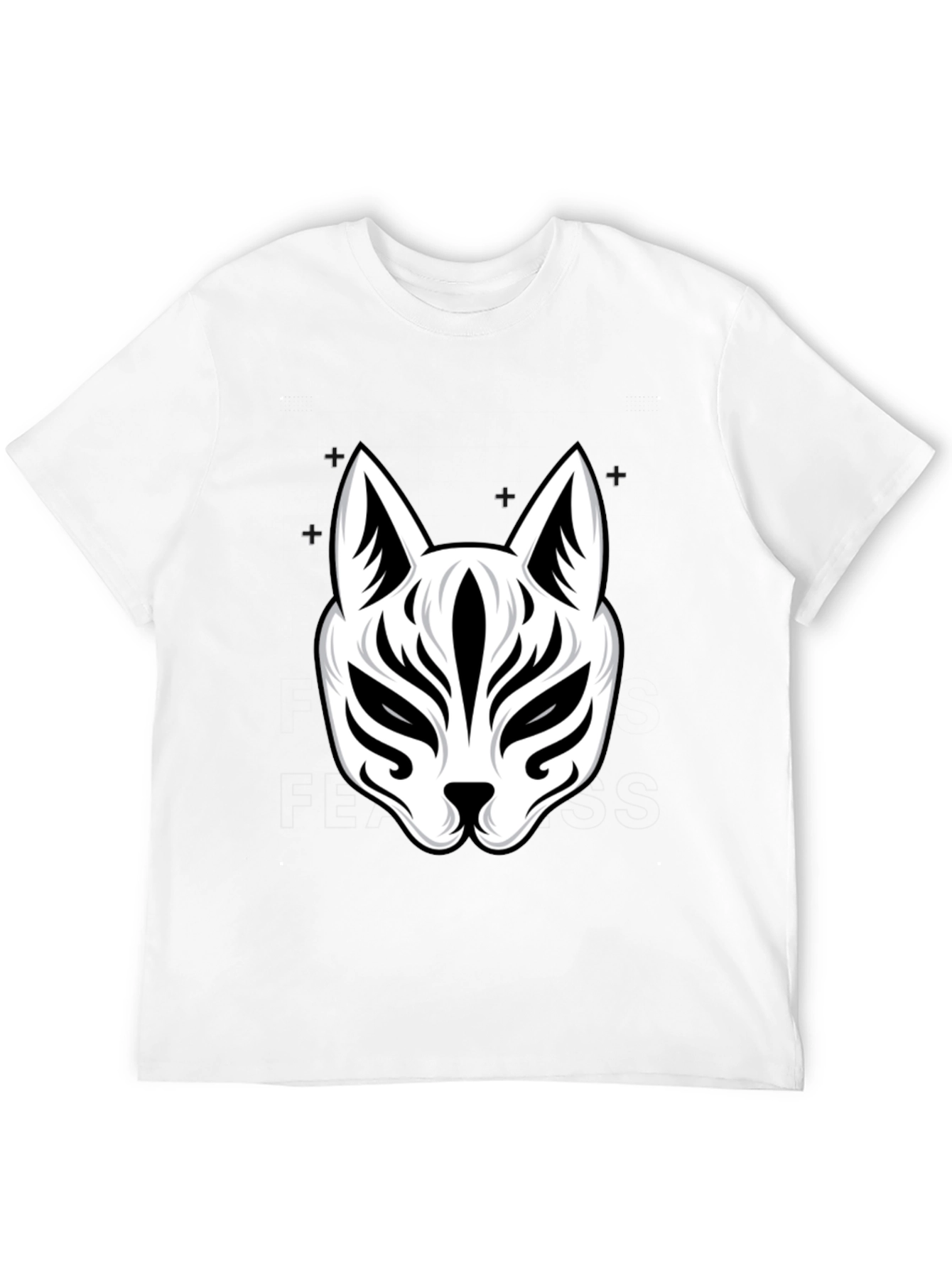 Black T-Shirt with Kitsune Mask Design