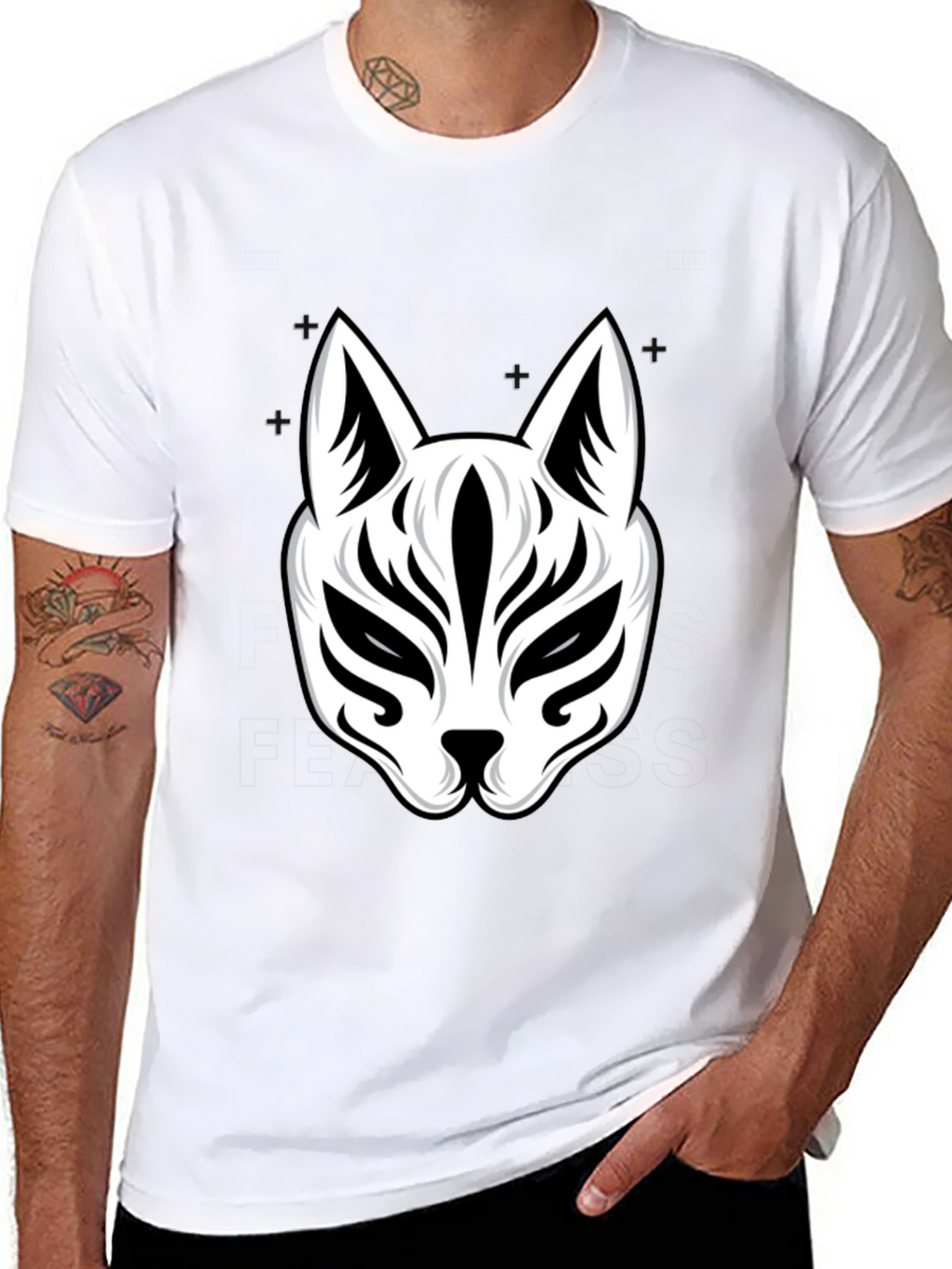 Black T-Shirt with Kitsune Mask Design