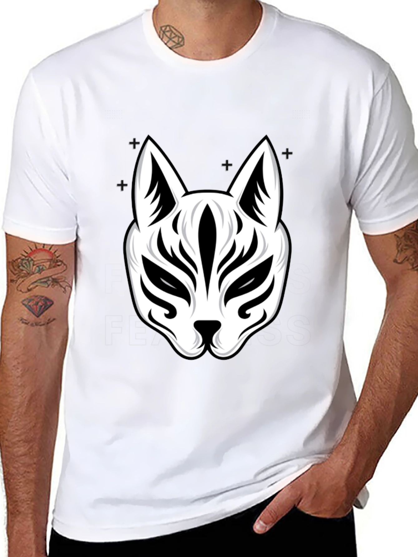 Black T-Shirt with Kitsune Mask Design