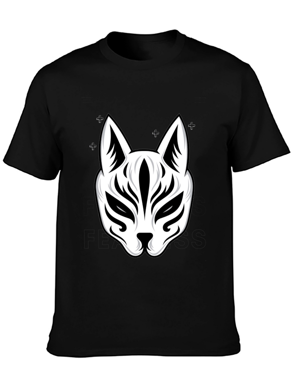 Black T-Shirt with Kitsune Mask Design