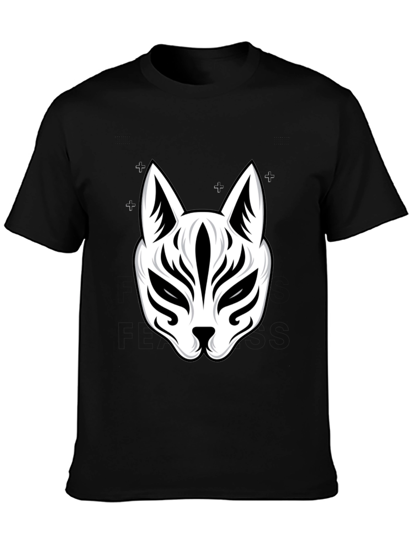 Black T-Shirt with Kitsune Mask Design